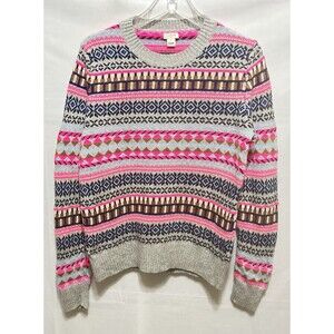 J.Crew Womens Medium Gray Pink 25% Merino Wool Long Sleeve Sweater